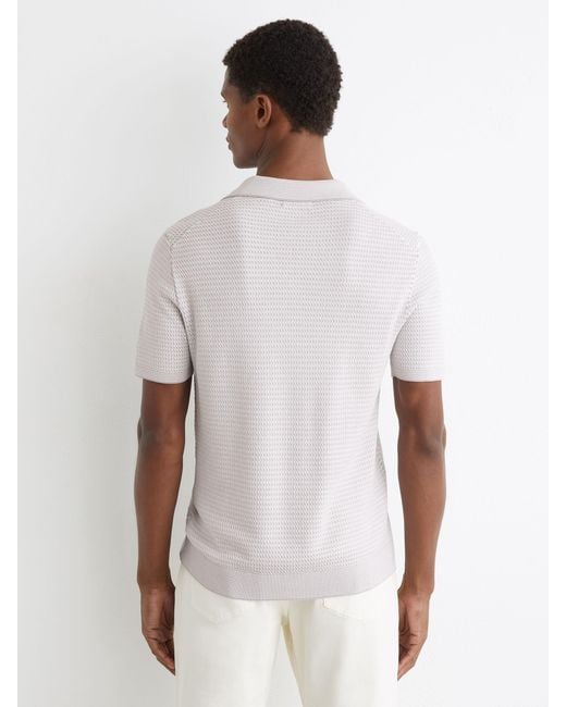 Reiss White Redbury - Soft Grey Open-collar Textured-knit Polo Shirt, L for men