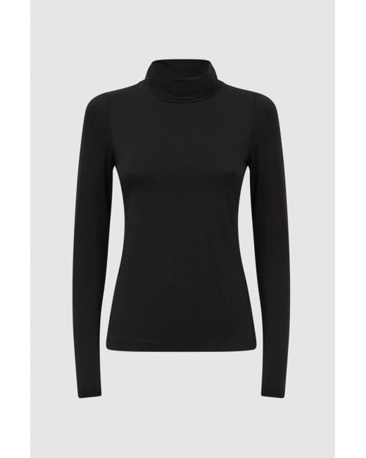 Reiss Piper - Black Fitted Roll Neck T-shirt, M