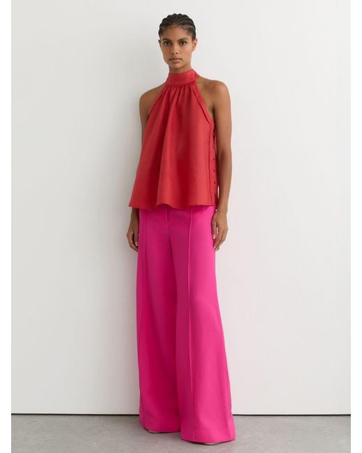 Reiss Pink Andi - Coral Red Linen Sleeveless Scarf-neck Top, Us 6