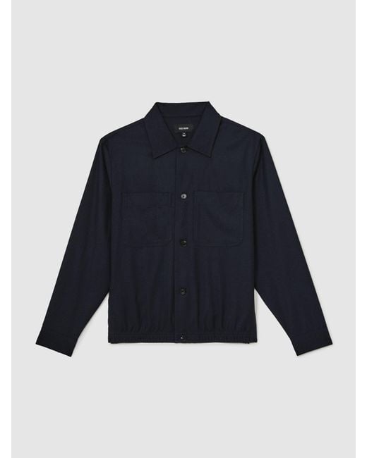 Reiss Blue Penge - Navy Brushed Twin-pocket Overshirt With Wool, L for men