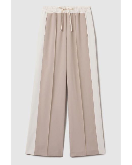 Reiss Multicolor May - Natural Wide Petite Wide Leg Contrast Stripe Drawstring Trousers