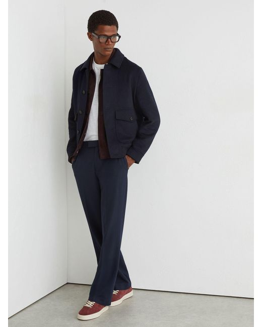 Reiss Blue Anders Perforated-Detail Trainers for men