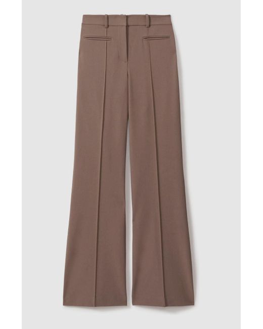 Reiss Natural Claude - Mink Neutral High Rise Flared Trousers