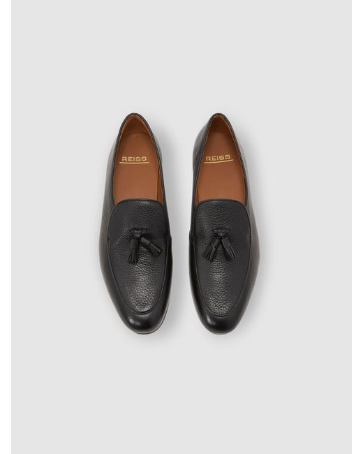 Reiss Tumble - Black Harry Tumble Tumbled-leather Tassel-detail Loafers, Us 11 (uk 10) for men