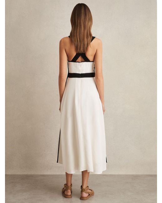Reiss Natural Contrast-Trim Flared Midi Dress With Linen
