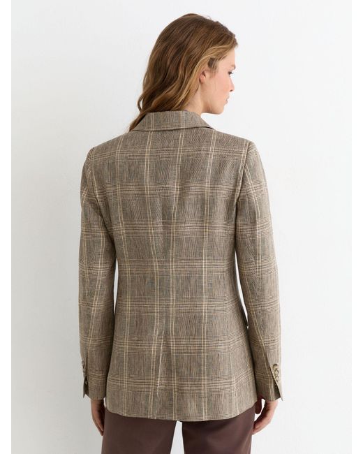 Reiss White Sybil - Neutral Check Linen Double-breasted Check Blazer, Us 14