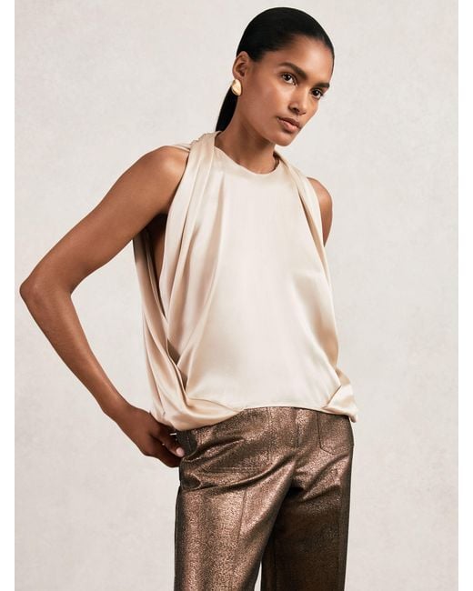 Reiss Natural Silk Draped Sleeveless Top