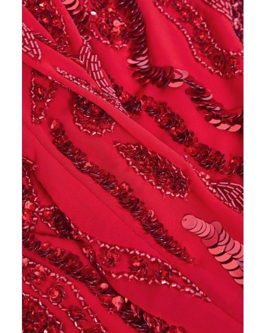 Raishma Red Embellished One-shoulder Midi Dress