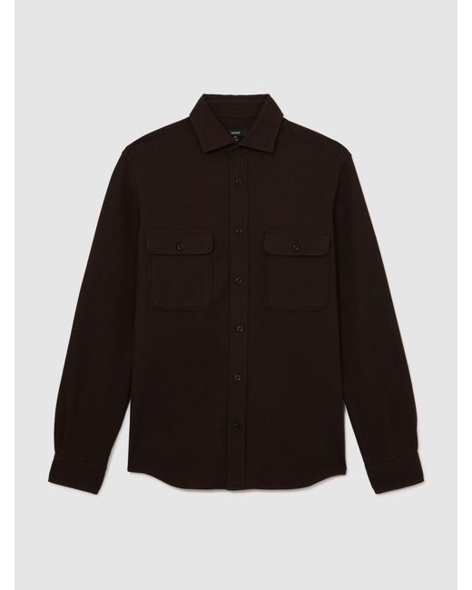 Reiss Black Forsithe - Brown Textured Twin-pocket Overshirt Cotton-blend, Xxl for men