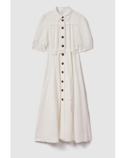 Reiss Natural Petite Malika Linen Blend Midi Shirt Dress