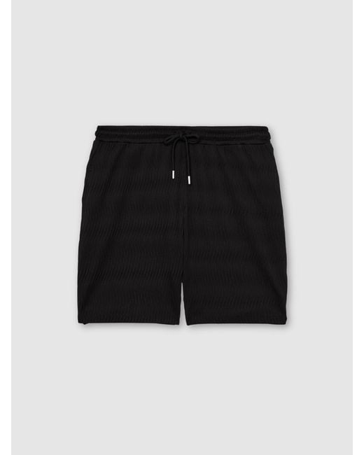 Reiss Black Textured-Wave Drawstring Shorts for men
