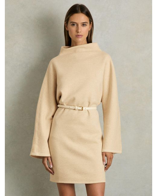 Reiss Natural Amelie - Cream Cotton-blend Jersey Funnel-neck Dress, X-small (us 2)