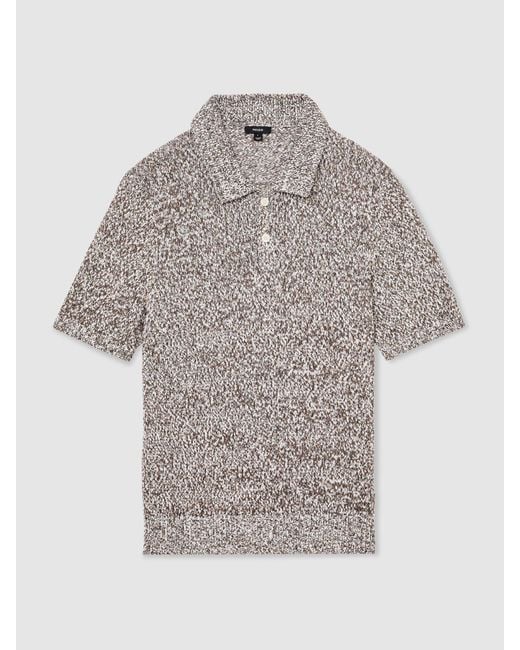 Reiss Gray Camel Cotton-Blend Half-Button Marled Polo for men