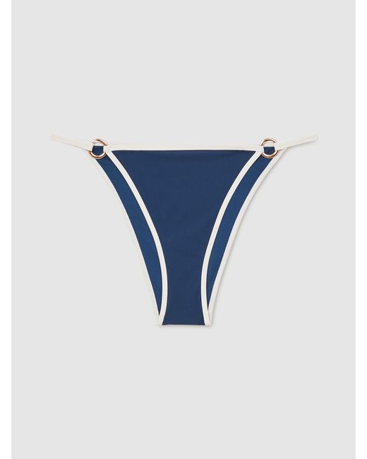 Reiss Natural Bianca - Blue/white Contrast-trim Bikini Bottoms, Us 12