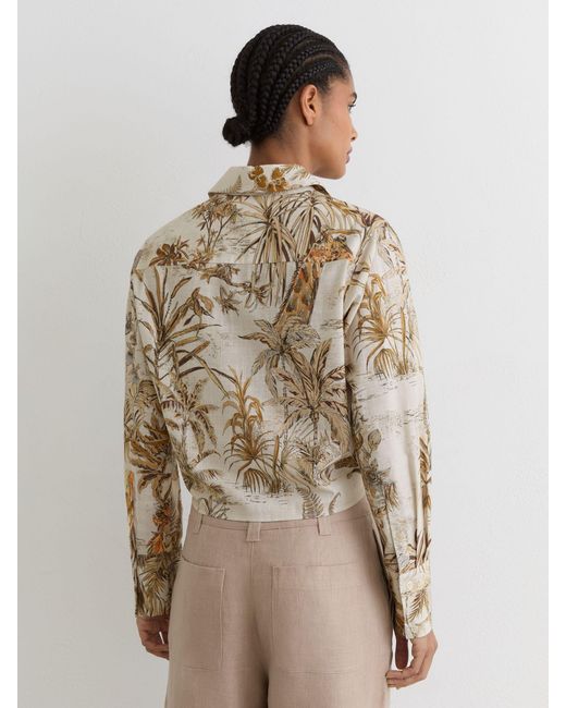 Reiss Natural Cece - Neutral Cotton Safari-print Tie-front Shirt, Us 12