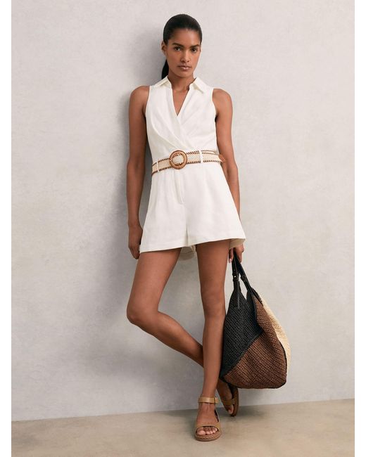 Reiss Natural Linen Belted Sleeveless Wrap Playsuit