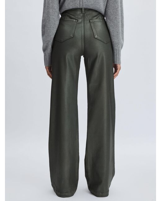 PAIGE Gray Leather-Look Wide-Leg Jeans