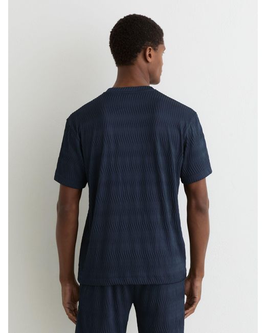 Reiss Blue Textured-Wave Relaxed-Fit T-Shirt for men