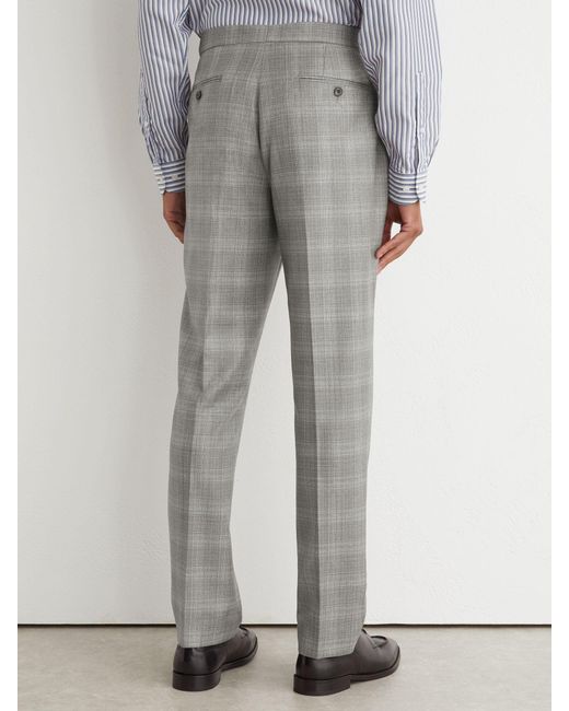 Reiss Gray Wool Check Side-Adjuster Suit Trousers Classic-Fit for men