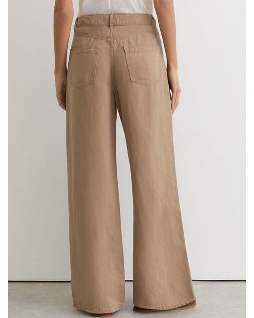 Reiss Natural Taupe Neutral Carmen Petite Lyocell-Linen Wide-Leg Trousers