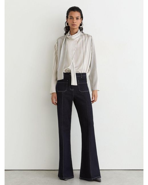Reiss White Striped Scarf-Neck Blouse
