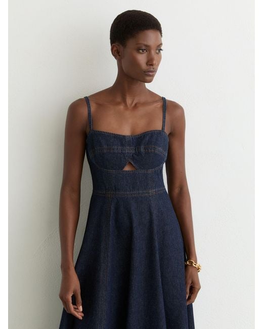 Reiss Blue Petite Denim Fit-And-Flare Midi Dress