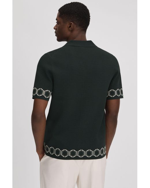 Reiss Black Decoy - Hunting Green Knitted Cuban Collar Shirt, L for men