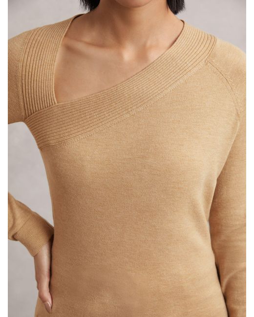 Reiss Blue Zoie - Camel Wool-blend Asymmetric Knit Top, S (us 4-6)
