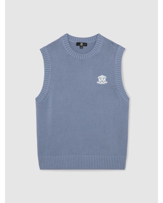 Reiss Blue Monogram Embroidered Relaxed Knit Vest for men
