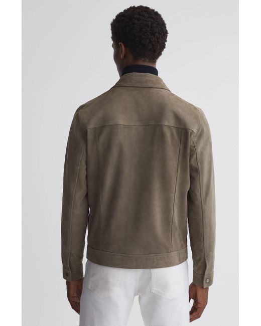 Reiss Brown Ballina - Sage Suede Pocket Front Jacket for men