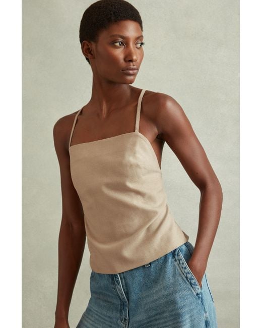 Reiss Natural Kiana - Neutral Wool Strappy Tie-back Top