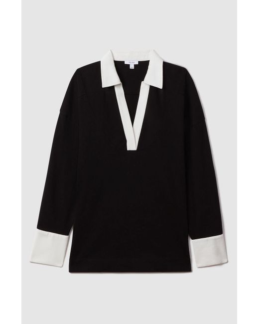 Reiss Aspen - Black/white Oversized Cotton Open Collar Jumper