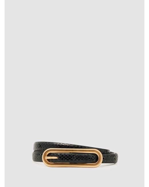 Reiss Chaya - Black Snakeskin Chaya Suede Elongated-buckle Skinny Belt, M (us 8-10)