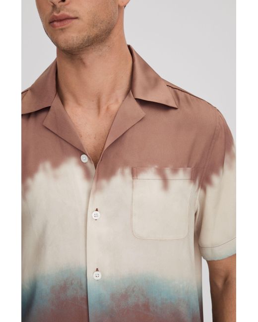 Reiss White Evia - Tobacco Ombre Print Cuban Collar Shirt, Xxl for men