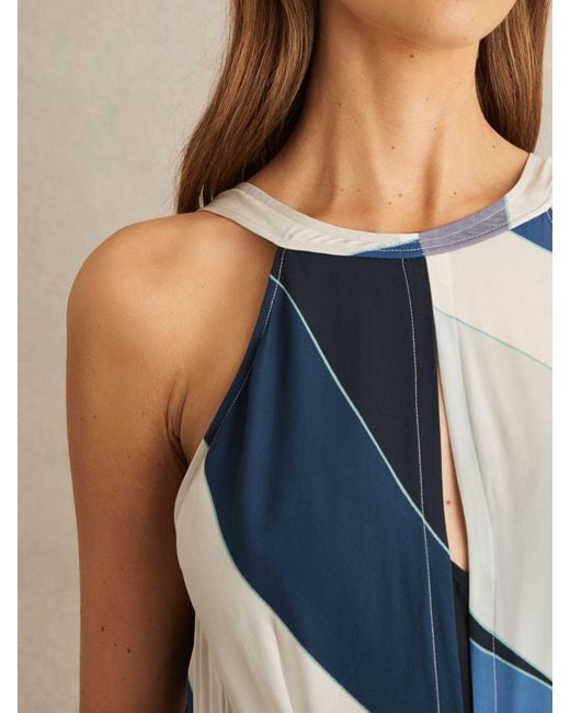 Reiss Imogen - Blue Stripe Print V-back Midi Dress, Us 4
