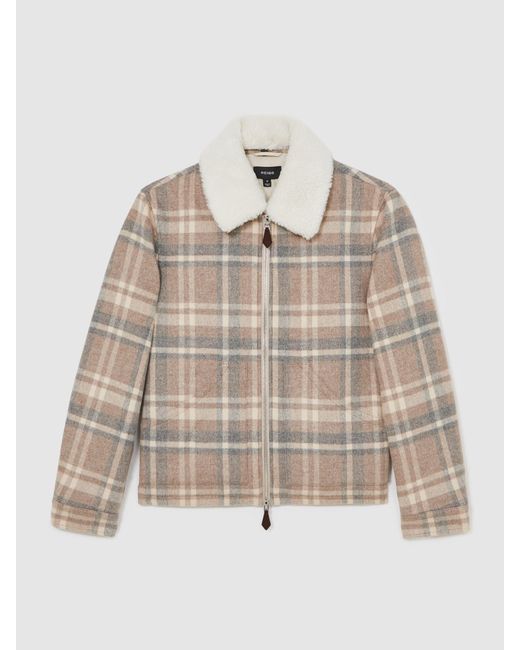 Reiss Natural Wool-Blend Check Fleece-Collar Jacket for men