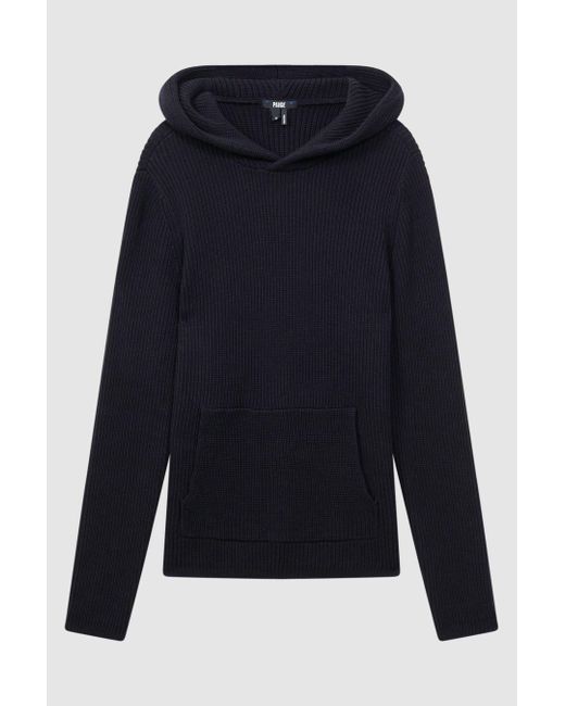 PAIGE Blue Cotton Cable Knitted Hoodie for men