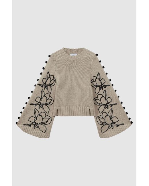 Joslin Studio Natural Wool Cropped Embroidered Jumper