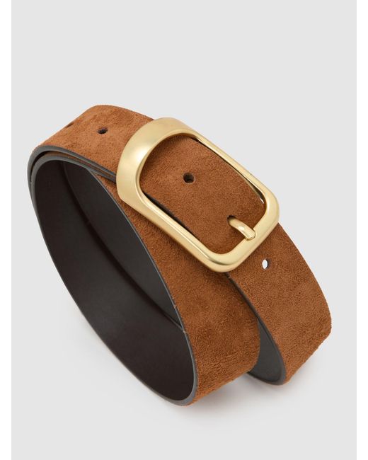 Reiss White Suede Curved-Buckle Belt