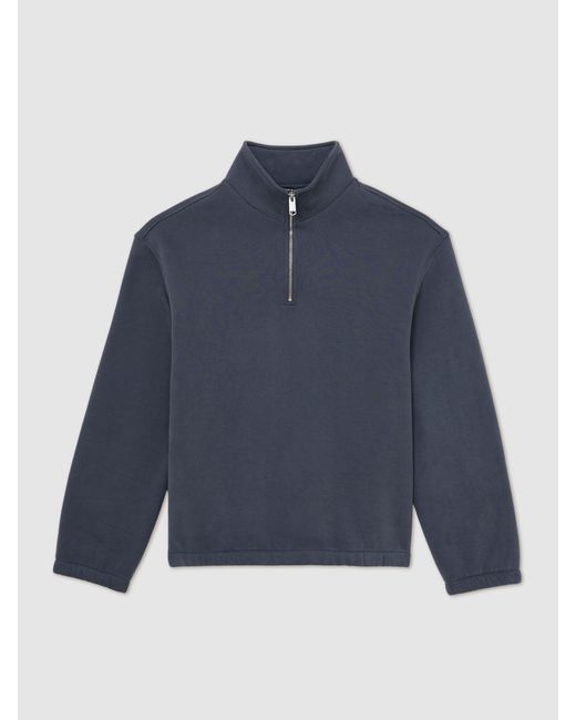 Reiss Blue Cotton-Blend Washed Half-Zip Sweatshirt for men