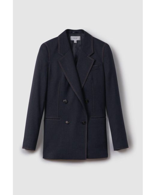 Reiss Blue Raven - Navy Wool Blend Denim Look Suit Blazer