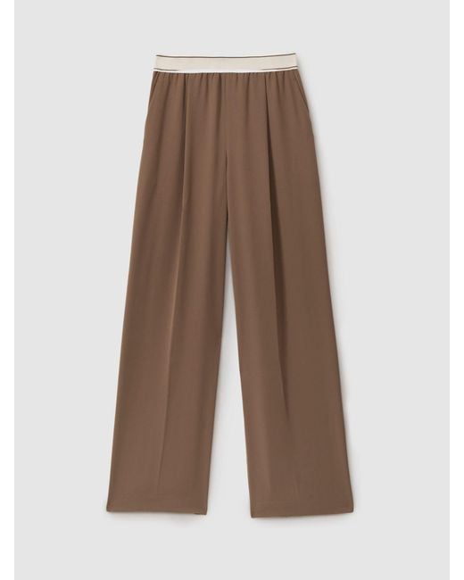 Reiss Natural Abigail - Mocha Brown Wide Leg Elasticated Trousers, Us 0 L