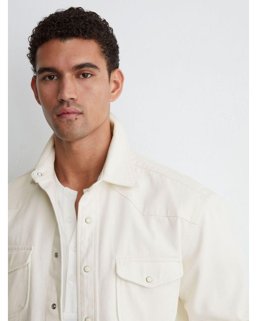 Reiss White Western Press-Stud Denim Overshirt for men