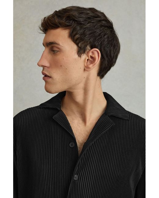 Reiss Icon - Black Plisse Cuban Collar Shirt for men
