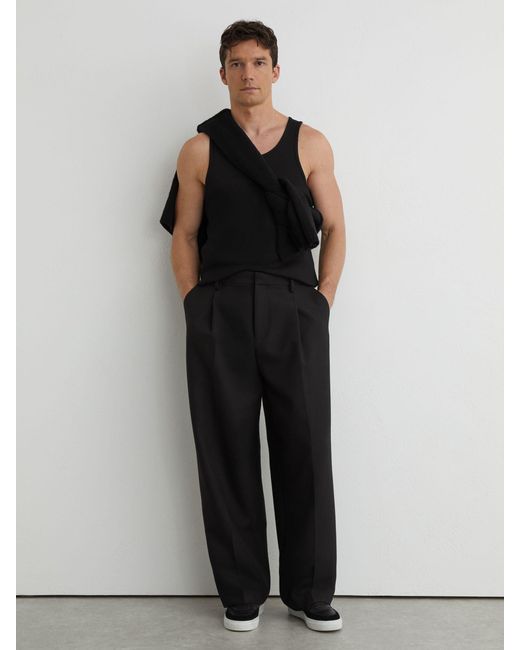 Reiss Black Stretch-Cotton Ribbed Vest for men