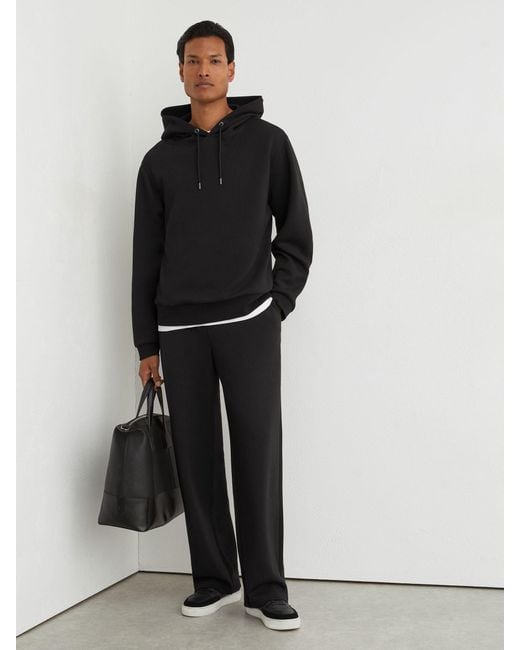 Reiss Black Sueded Interlock Jersey Relaxed-Fit Hoodie for men