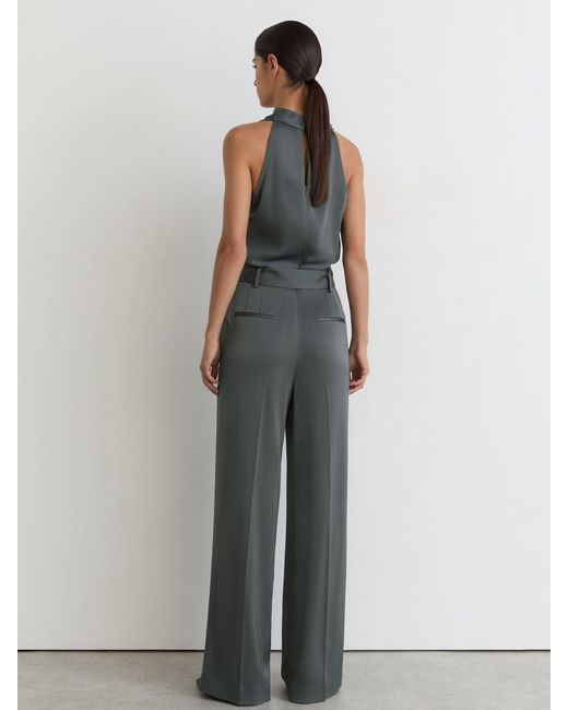 Reiss Gray Satin Cowl-Neck Wide-Leg Jumpsuit