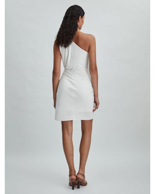 Halston Heritage White One-Shoulder Ruffle Mini Dress, Forest & Off