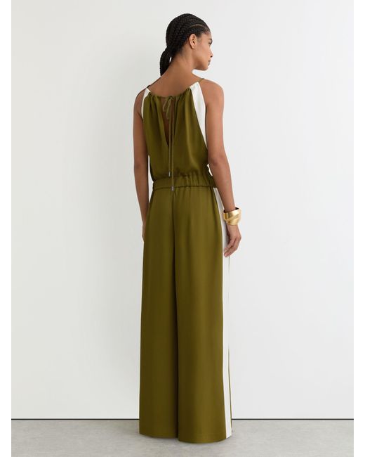 Reiss Green Cream Colourblock Gathered Wide-Leg Jumpsuit