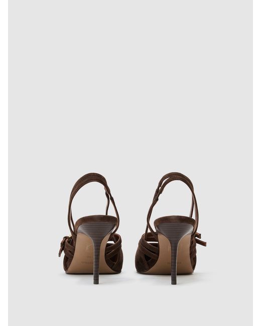Reiss Brown Suede Buckle-Strap Court Shoes